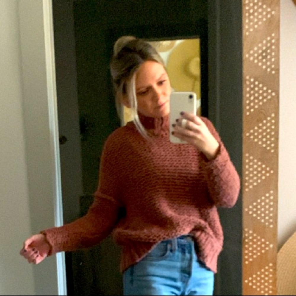Free People Cowl Turtleneck Sweater Rust Long Sleeve Chunky Knit Long Sleeve XS